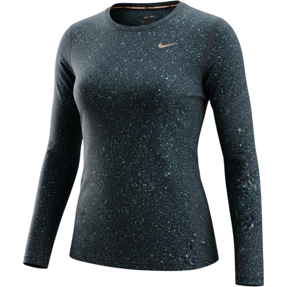 Nike‎ Running Top Womens XS Teal Splatter Dri-FIT Miler Long Sleeve Shirt
